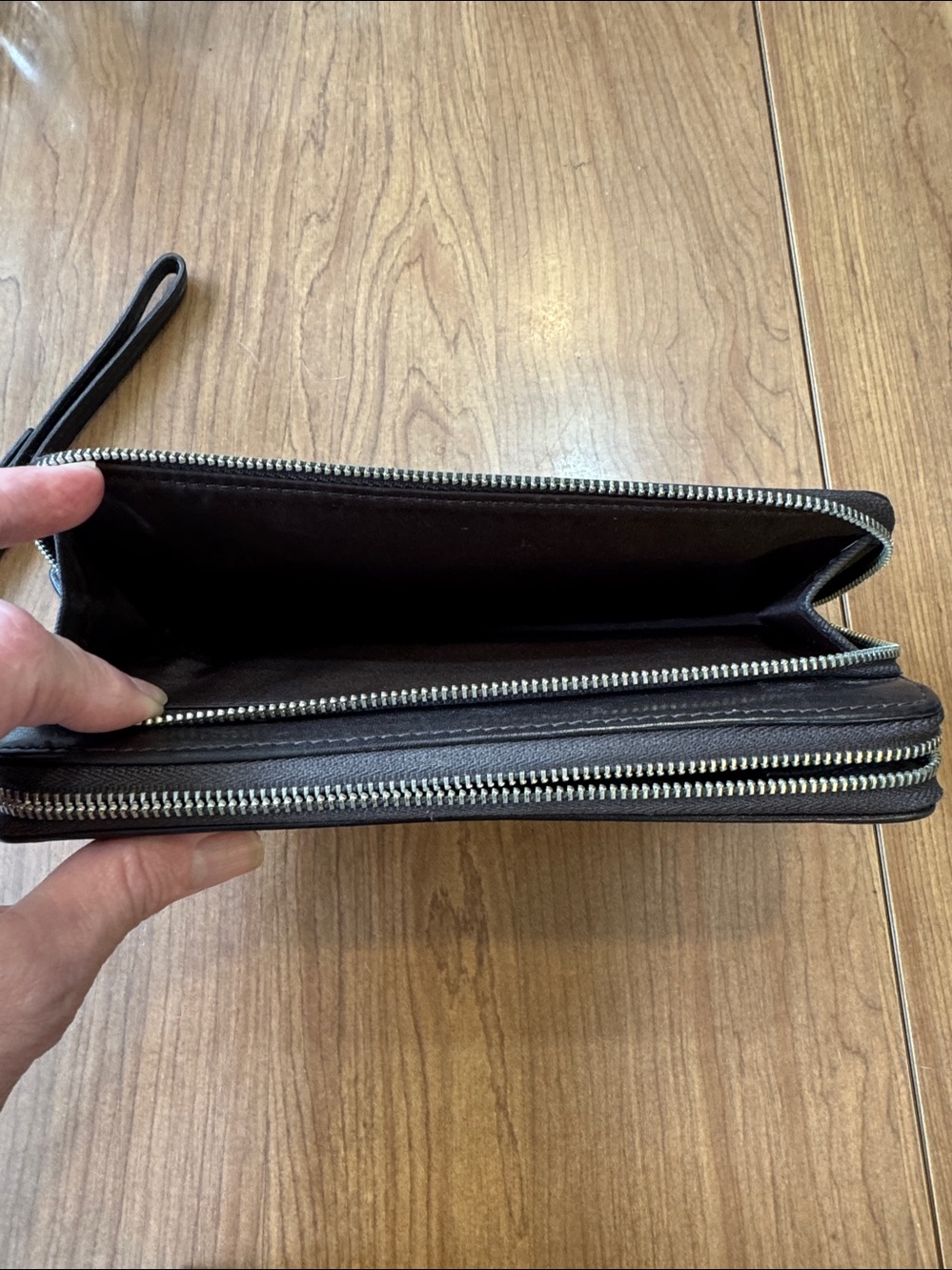 Coach Brown Signature Canvas Wristlet Wallet Clutch with Dark Brown Trim - Picture 4 of 6